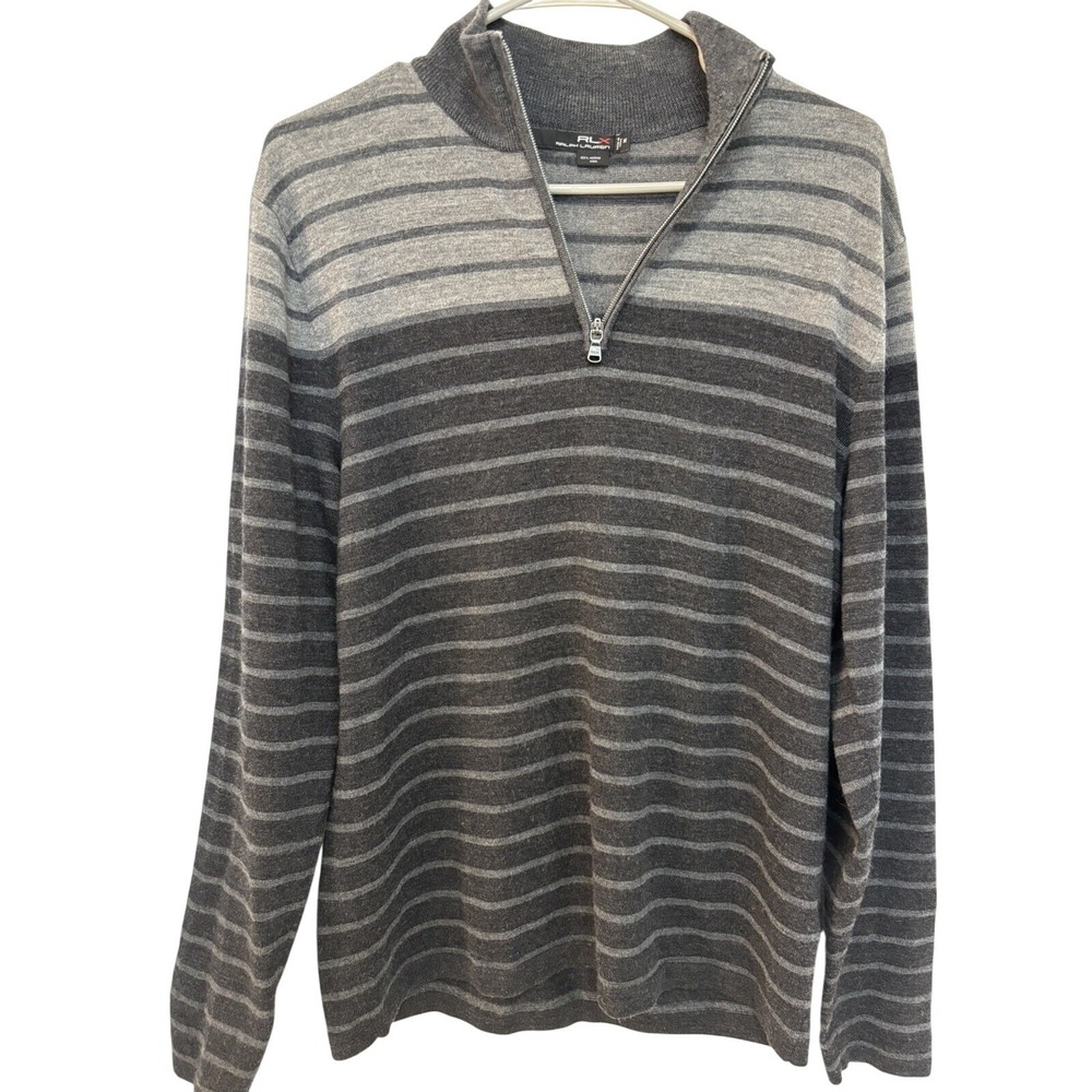 Ralph Lauren RLX 3/4 Zip Sweater Men's Gray Size M Merino Wool Striped‎